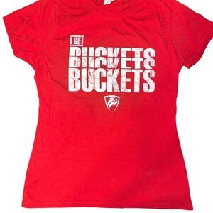 I Get Buckets Red Basketball Graphic T-Shirt Size Small Unisex